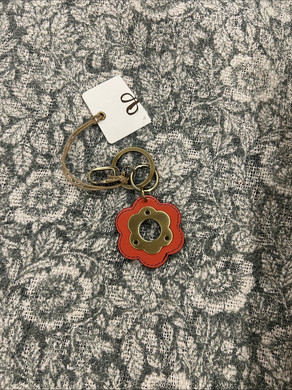 HOBO- Orange Flower Leather Key Fob with Brass-Tone Accent - Picture 5 of 5